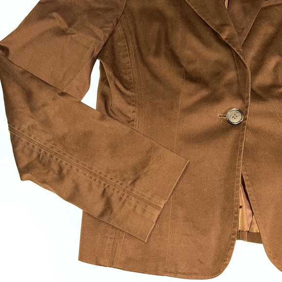 Anne Klein Stretch Brown High Hip Single Breasted One Button Blazer Peak Lapel S - Picture 6 of 9